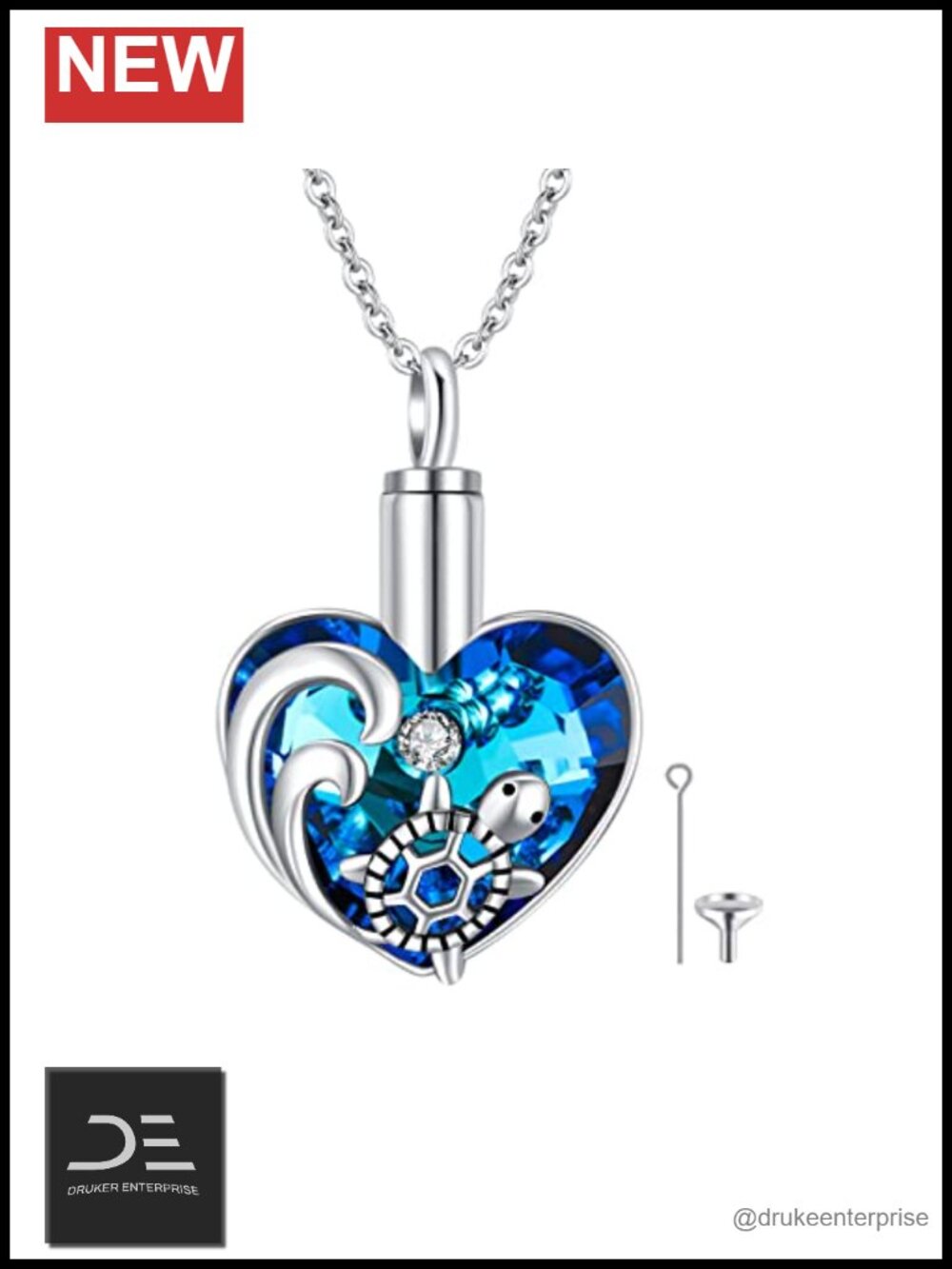 925 Sterling Silver Sea Turtle Urn Necklace Memorial Pendant 18+2in